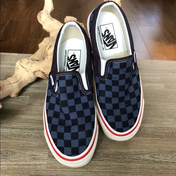 navy checkered vans